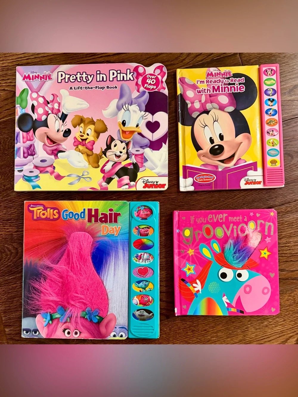 Disney Minnie Mouse, Trolls & Groovicorn Children's Book Bundle - Lot of 4